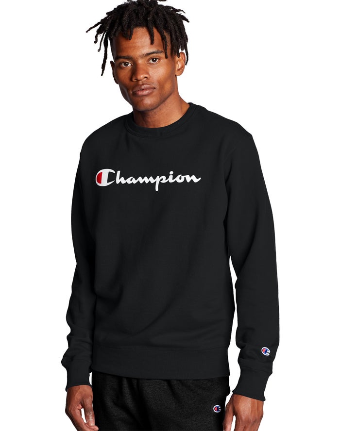 Champion Mens Sweatshirt NZ - Powerblend Crew Script Logo Black ( 1769-UDOZQ )